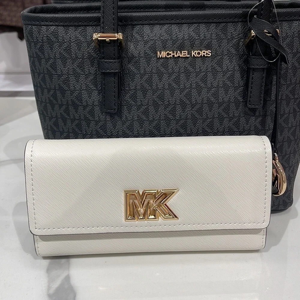 Michael Kors Mimi Large Saffiano Leather Bi-Fold Continental Wallet Optic White
